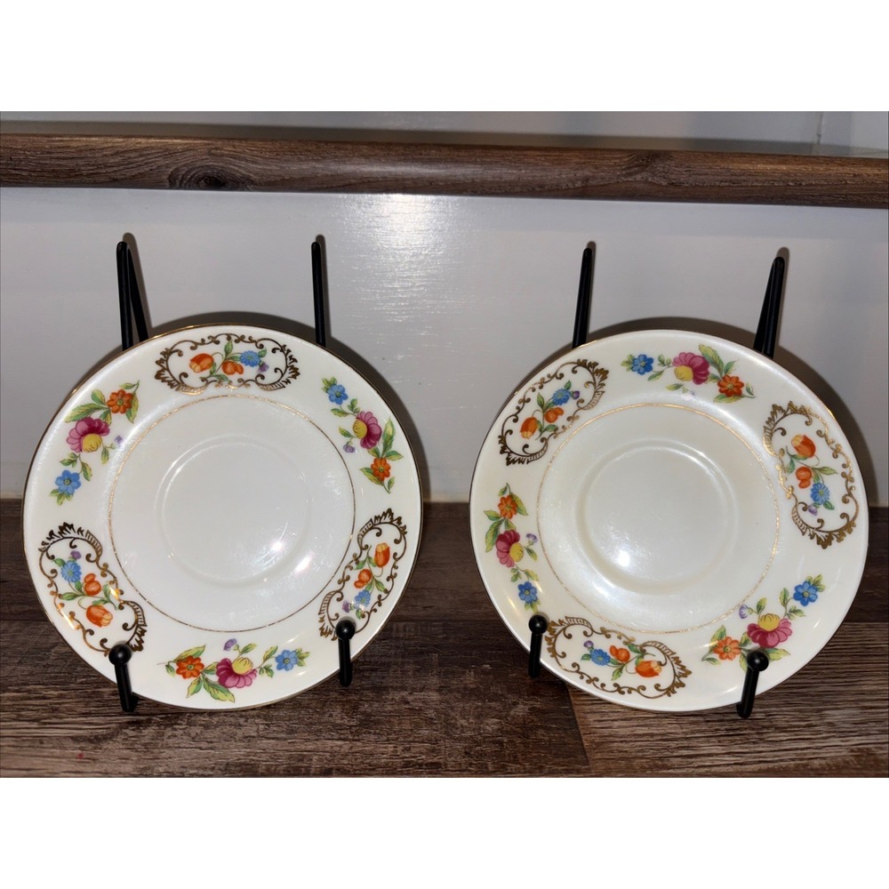 Two 5 1/2 Inch Gilt Edged Saucers, Floral Decoration, Noritake, Made in Japan